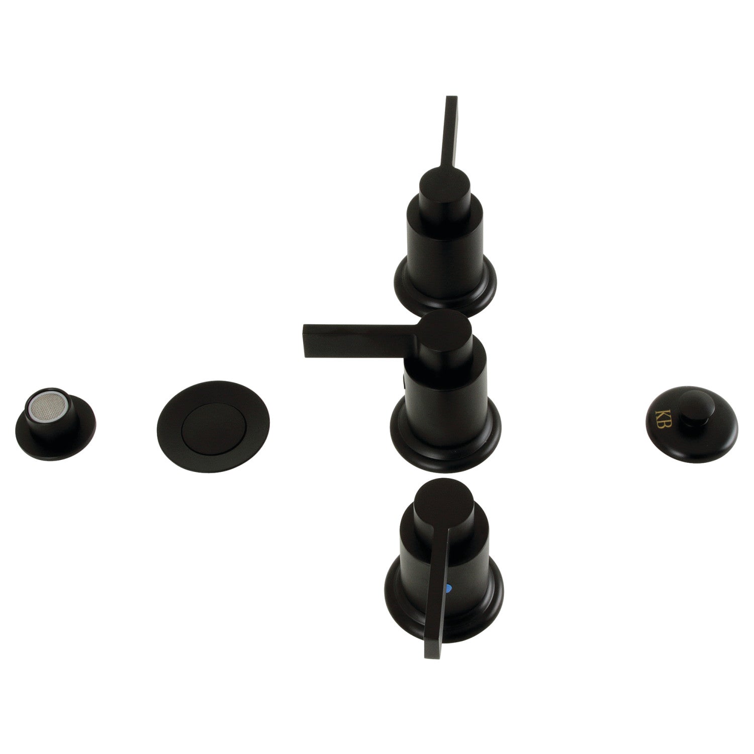 Kingston Sona KB6320NDL - NuvoFusion Three-Handle Deck Mount Vertical Spray Bidet Faucet with Brass Pop-Up, Matte Black — image 1